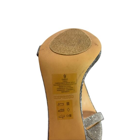 Express Metallic Silver Ankle Strap Stiletto Heels Women’s Size 9 4 inch - Picture 10 of 11